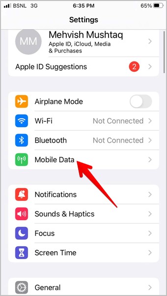 mobile data settings in iphone
