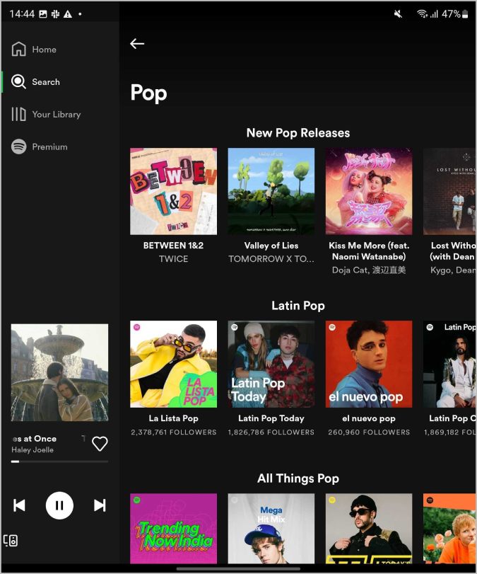 Aplicación Spotify en Galaxy Fold