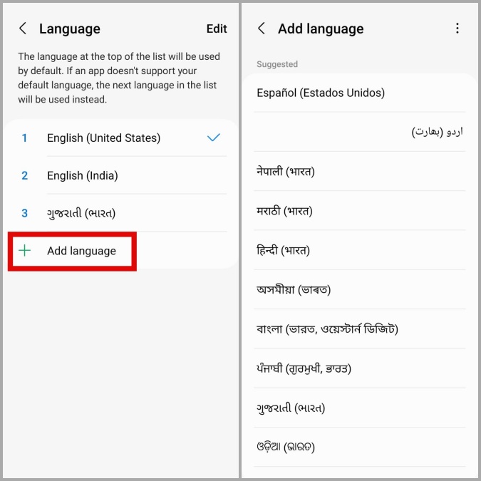 Agregar idiomas en el teléfono Samsung Galaxy