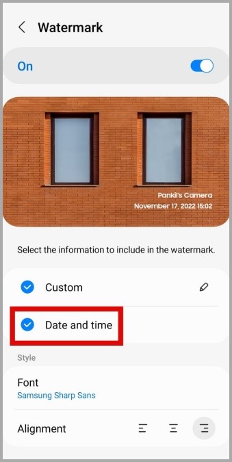 Habilite la marca de agua de fecha y hora en la aplicación de la cámara Samsung