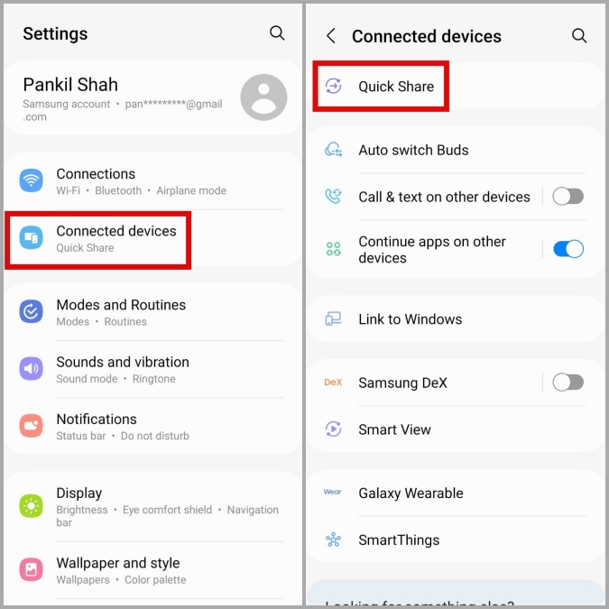Configuración de Quick Share en el teléfono Samsung