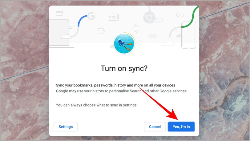 Turn on Sync Settings Chrome