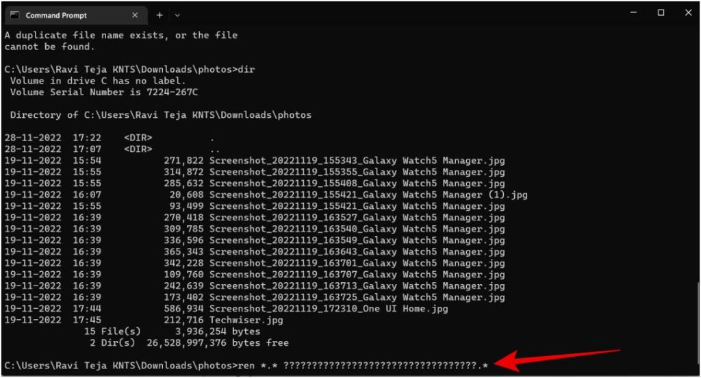 Shrinking the filename with command prompt