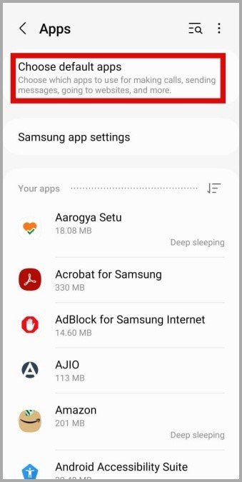 Aplicaciones predeterminadas en el teléfono Samsung Galaxy