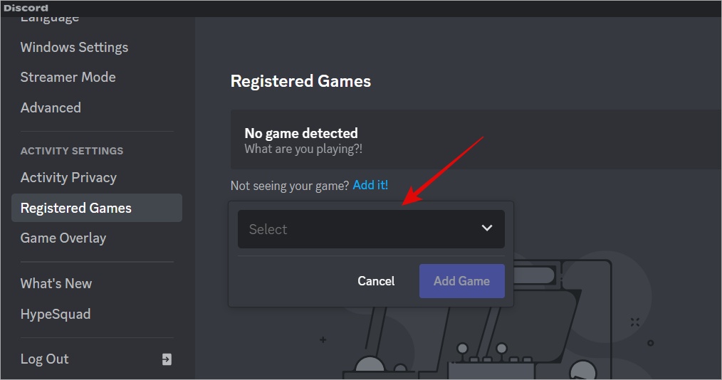 register game on discord profile