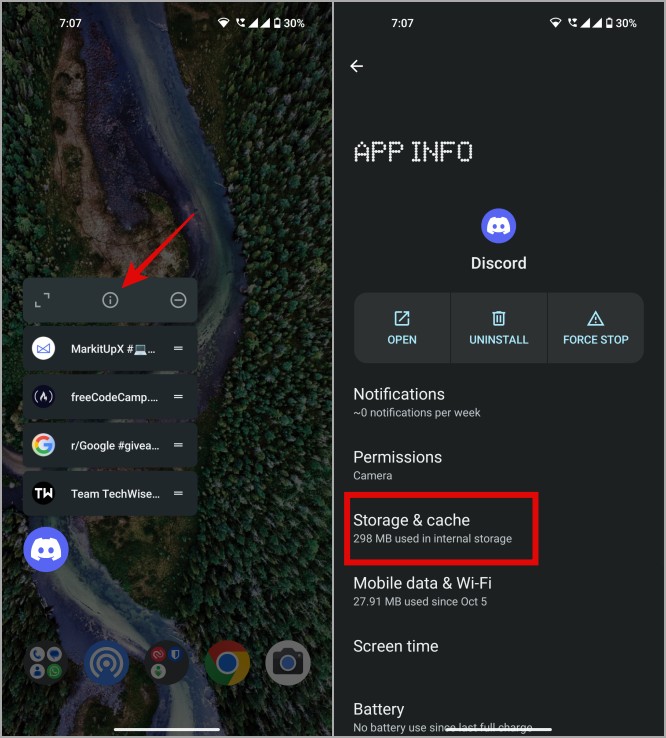 discord storage and cache option on android