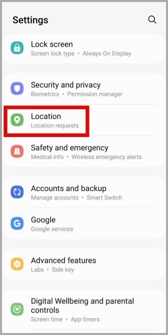 Paramètres de localisation sur Android