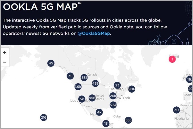 Mapa de cobertura 5G de Ookla