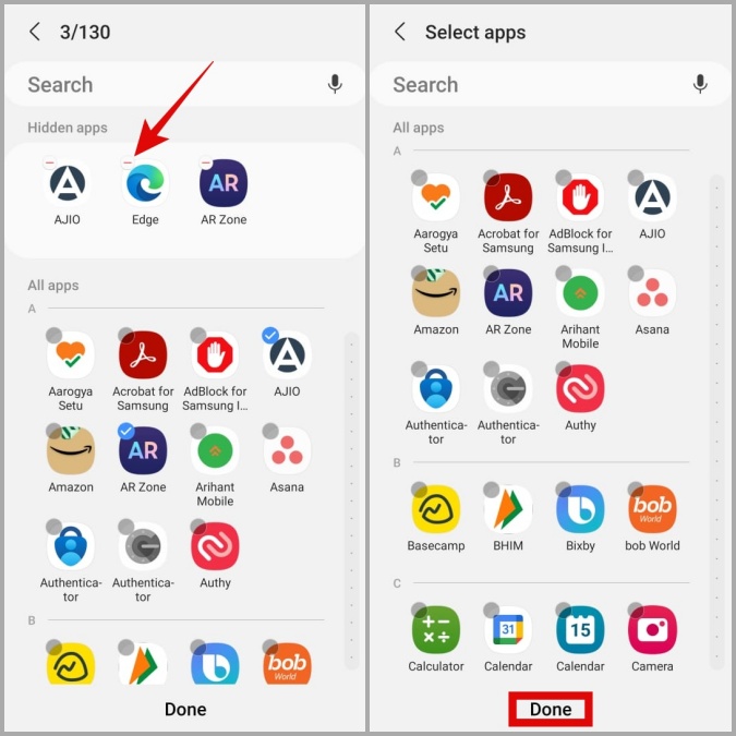Mostrar aplicaciones en el teléfono Samsung Galaxy