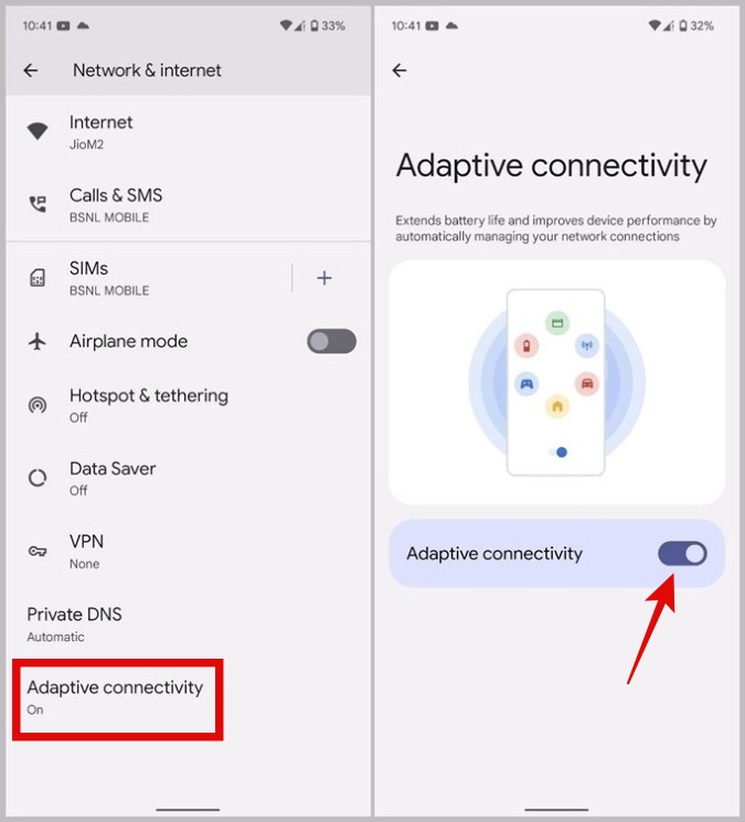 Habilitar la conectividad adaptativa en teléfonos Pixel