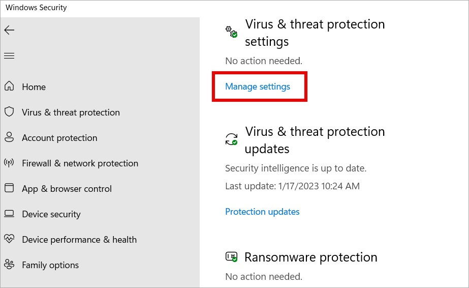 การป้องกันไวรัสความปลอดภัยของ Windows และการป้องกันภัยคุกคาม