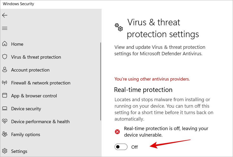 ปิดและป้องกันแบบเรียลไทม์ใน Windows Security