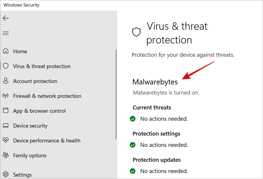 MalwareBytes ใน Windows Security บน Windows 11