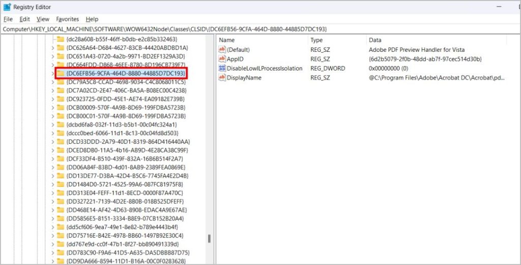 Selecting the path on Registry Editor