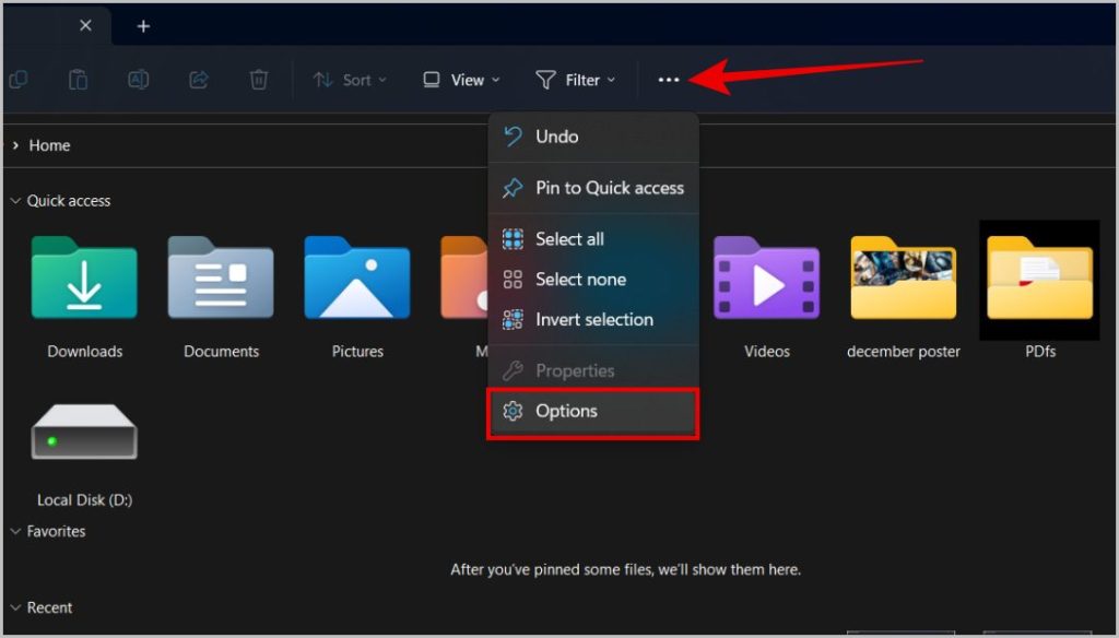 Opening File Explorer Options on Windows