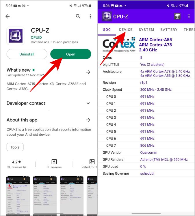 Encontrar el número de modelo del teléfono Android en la aplicación CPU-Z