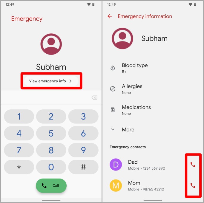 Información y contactos de emergencia en teléfonos Pixel