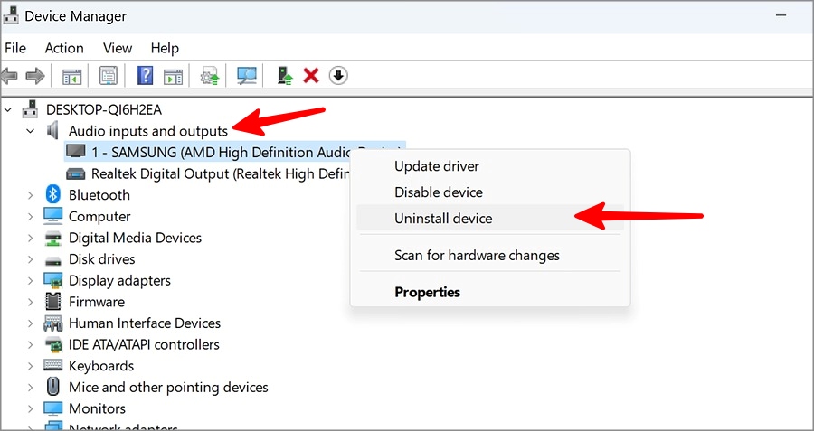 uninstall audio drivers on Windows