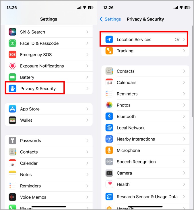 iphone location services under privacy and security