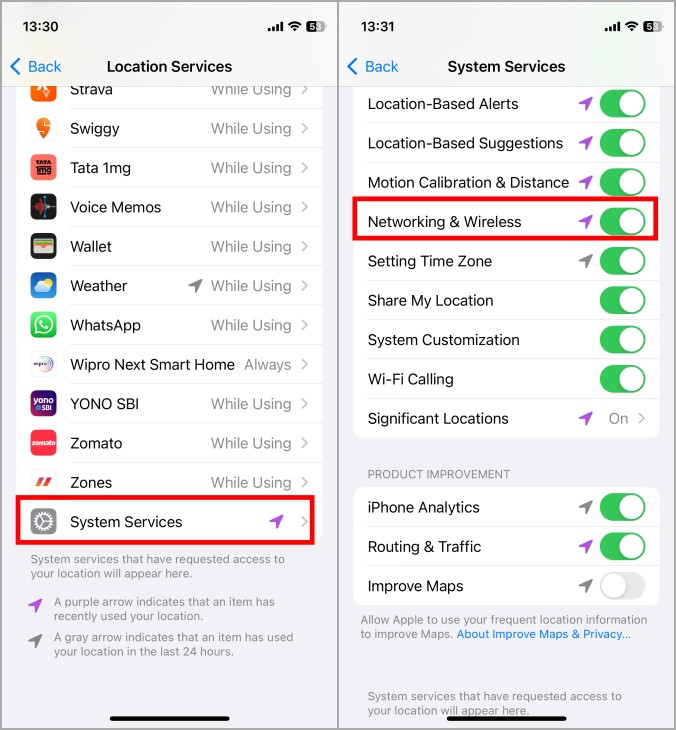 enable location for networking and wireless services in iphone