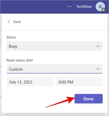 save microsoft teams status message and time duration