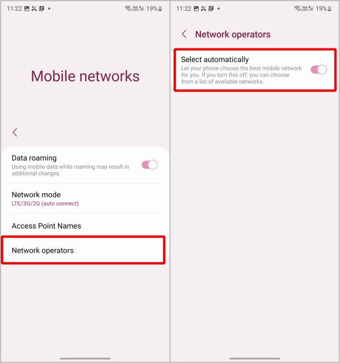 Conexión a operadores de red en el teléfono Samsung Galaxy