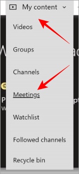 microsoft stream meetings menu