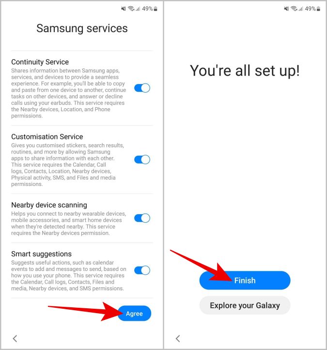 Configuración de los servicios de Samsung