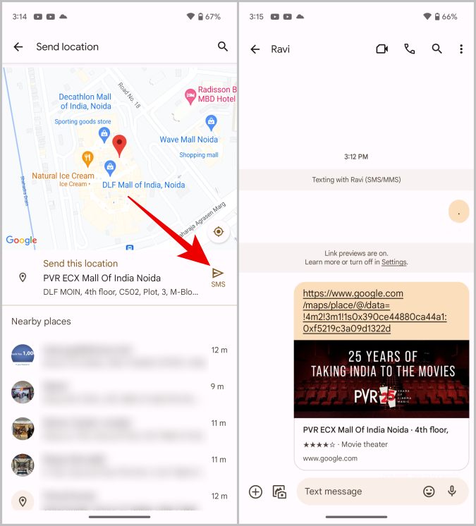 Envío de la ubicación en Google Messages