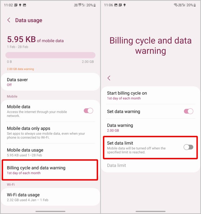 Desactivar el límite de datos en el teléfono Samsung