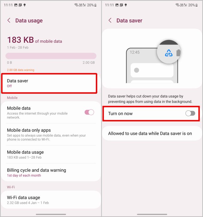 Desactivar el ahorro de datos en el teléfono Samsung Galaxy