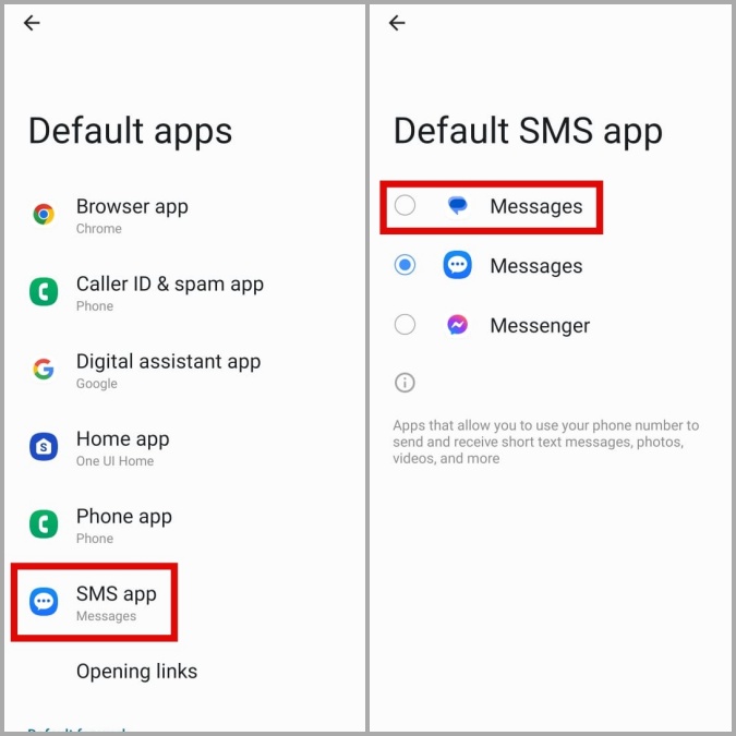 Cambiar la aplicación de SMS predeterminada en el teléfono Samsung