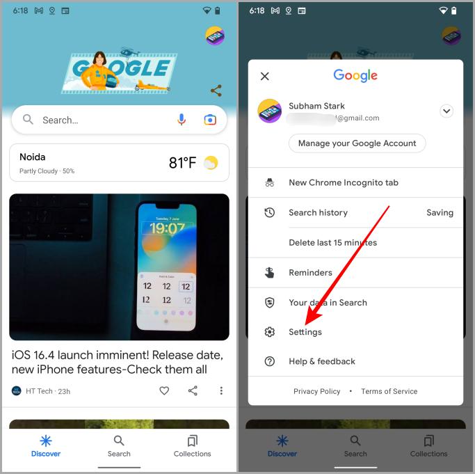 Aplicación de Google en Android Pixel