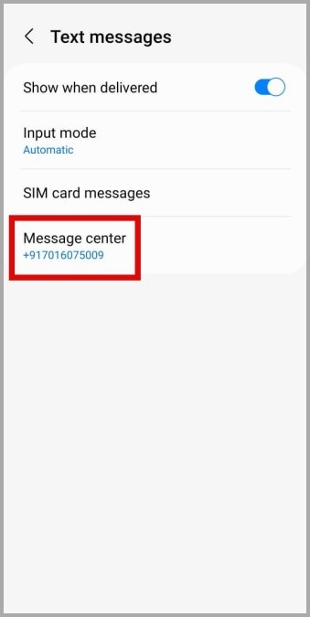 Número del centro de mensajes en el teléfono Samsung