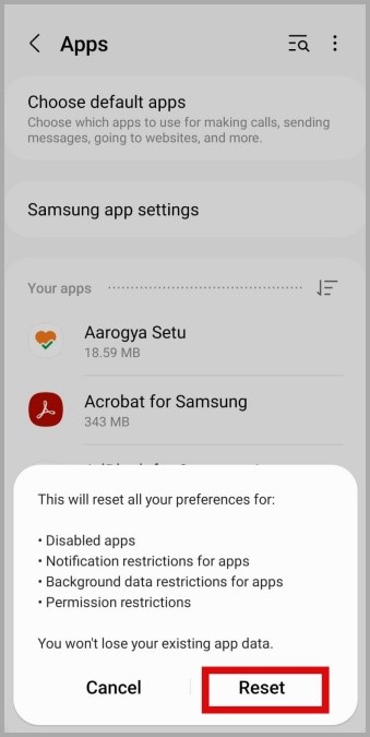 Restablecer preferencias de aplicaciones en el teléfono Samsung