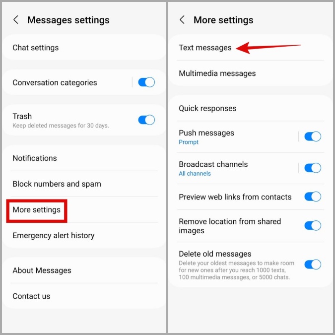 Configuración de mensajes de texto en el teléfono Samsung
