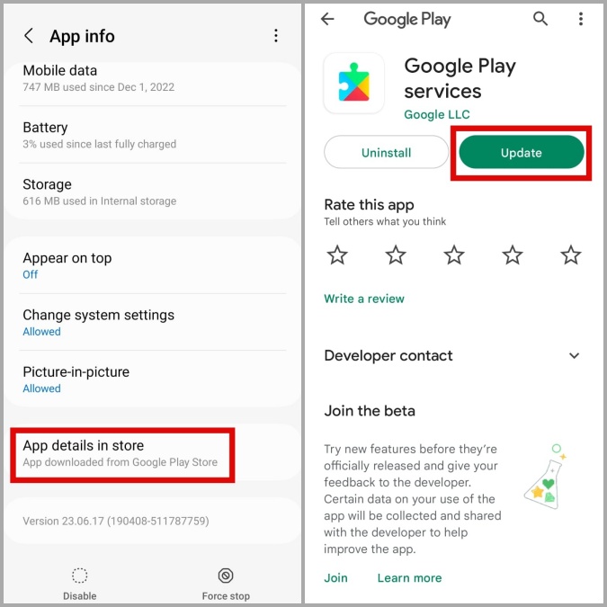 Actualizar los servicios de Google Play en Android