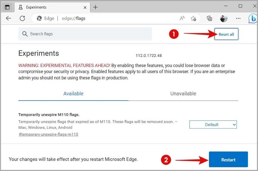 Reset Flags in Microsoft Edge