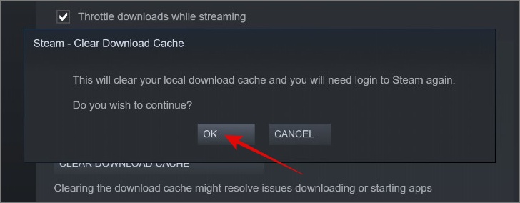 Confirm Clear Steam Download Cache