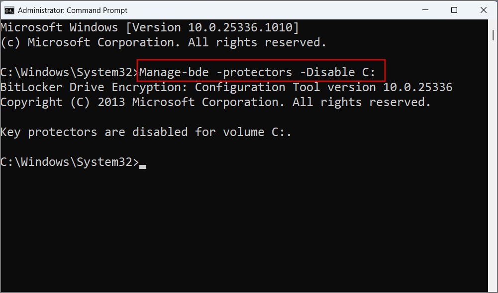 suspending BitLocker in Windows 11 using CMD