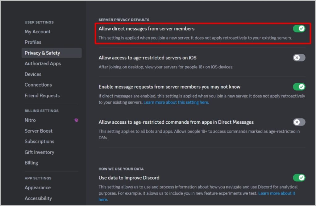 Allow direct messages from server members