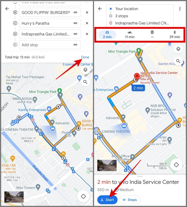 Start Navigation with Multiple Stops on Google Maps