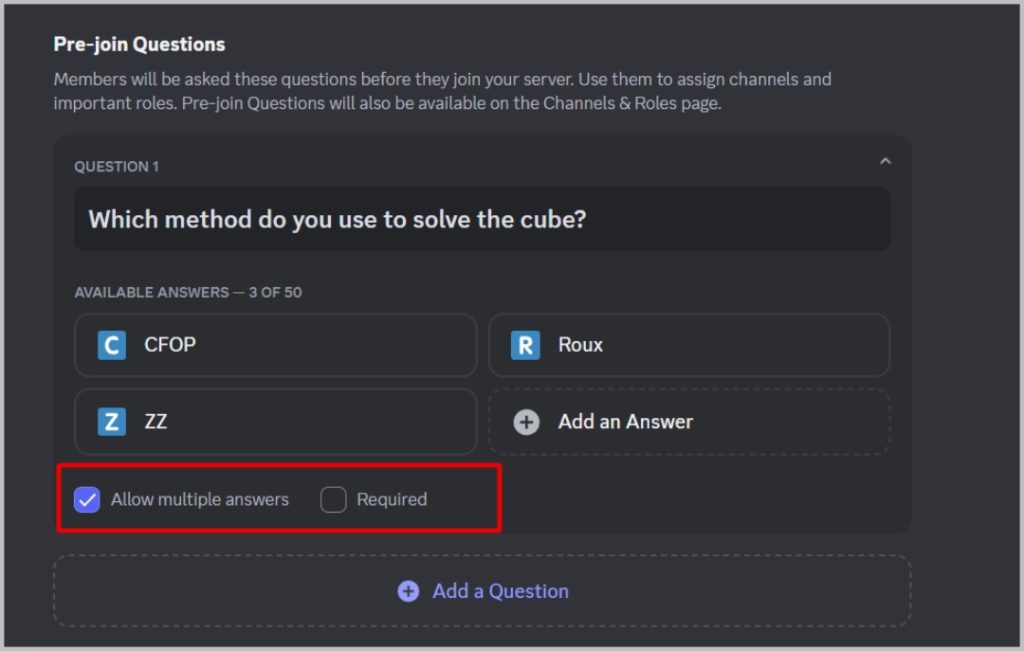 Allow multiple answers and required answers on Discord onboarding