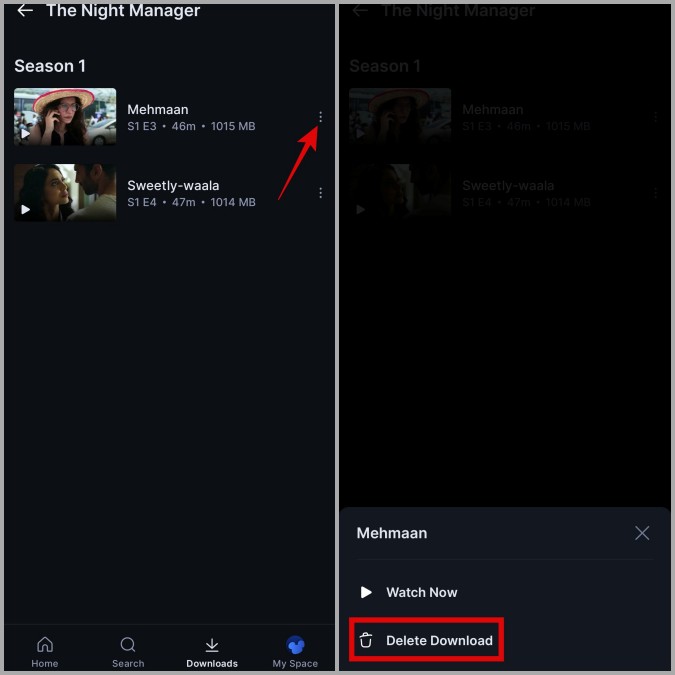 Delete Downloads in Hotstar App on Android