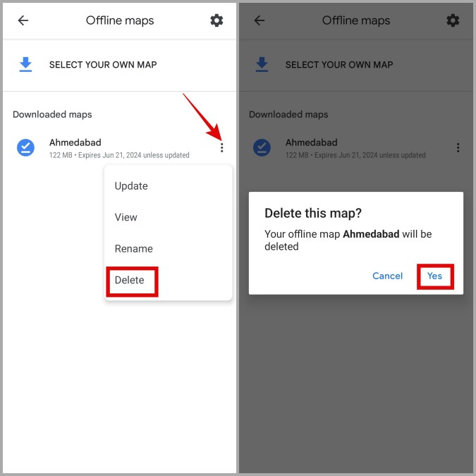 Delete Offline Maps in Google Maps for Android
