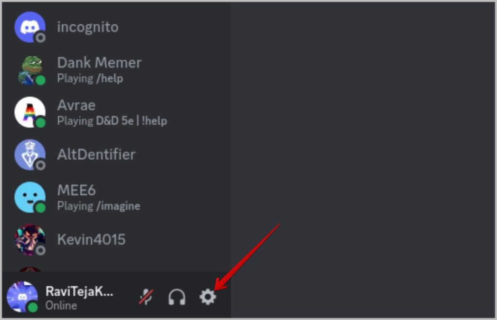 Opening user settings on Discord