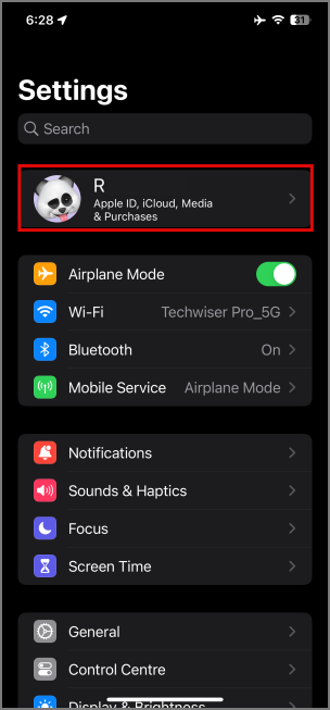 apple id in settings