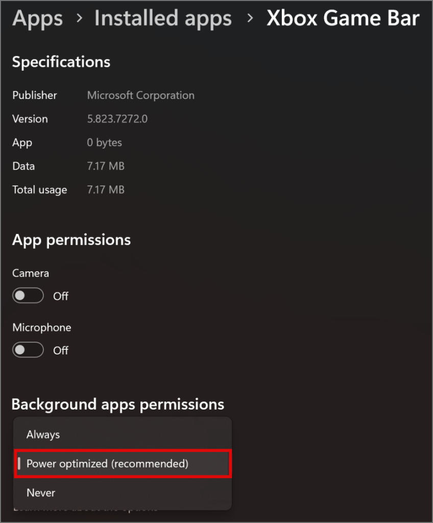 changing permissions for xbox game bar app in windows