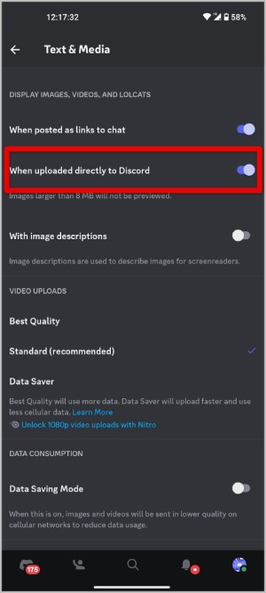 When uploaded directly to Discord mobile option
