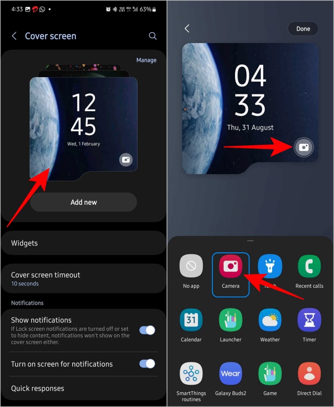 Adding camera shortcut on Samsung Galaxy Flip cover screen
